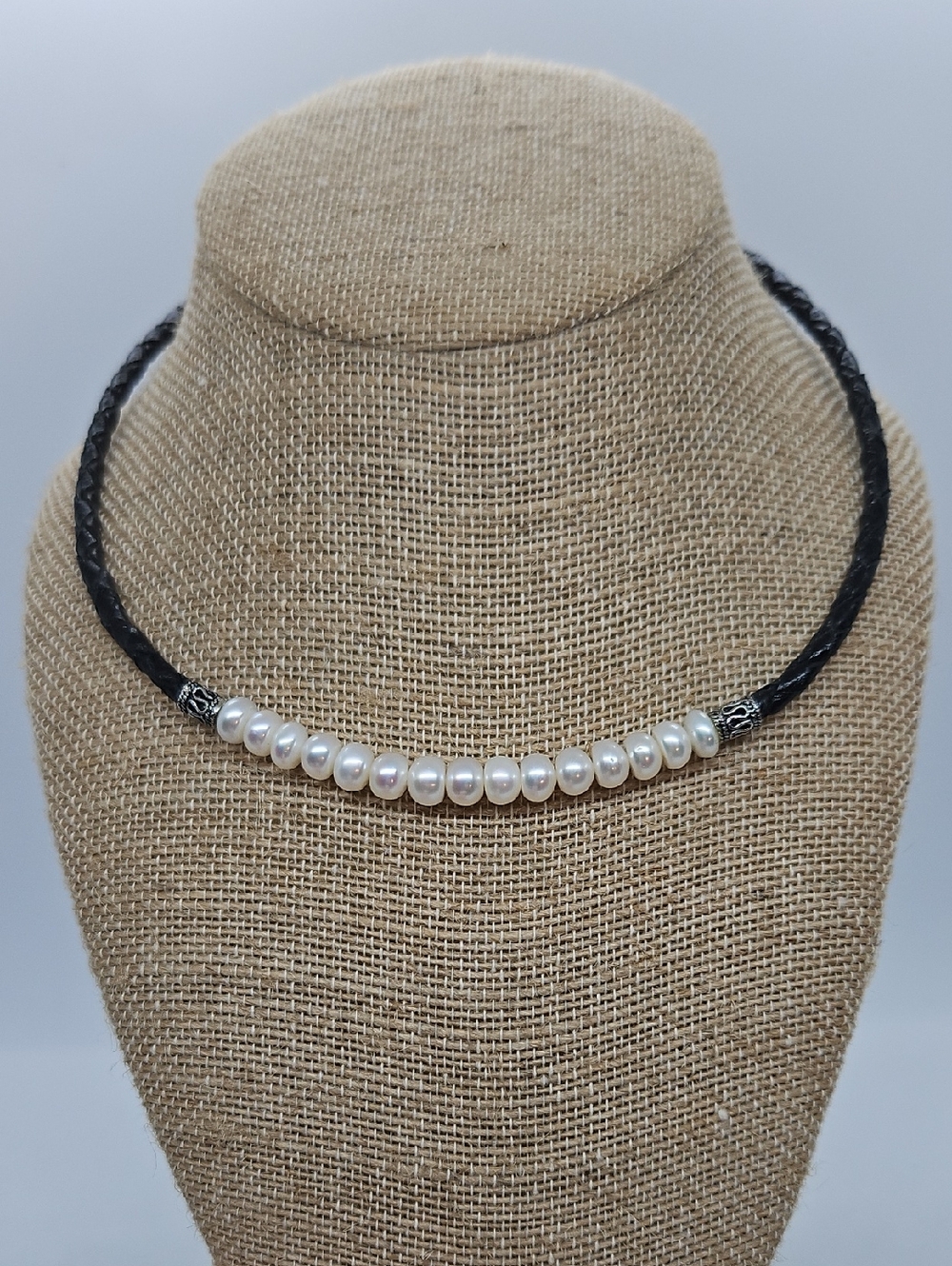 Braided Leather And Pearl Necklace
